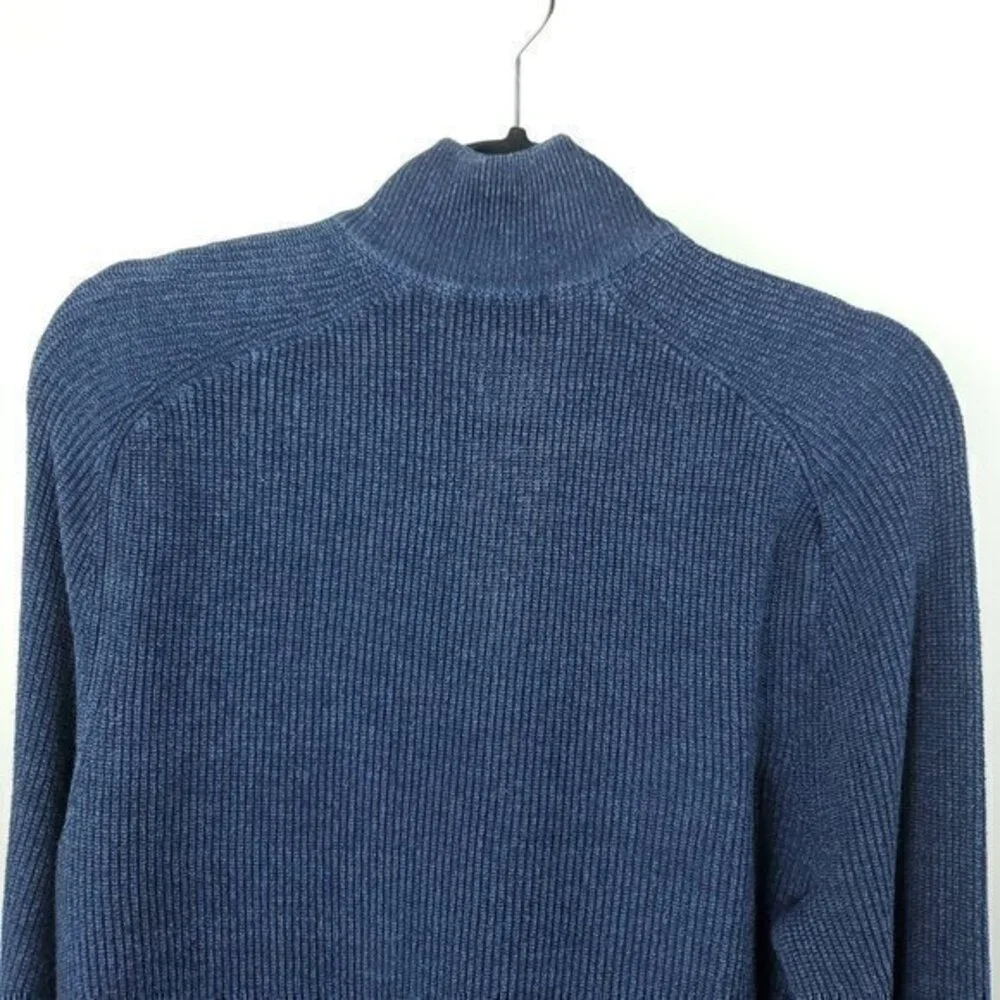 Men's Express 100% Cotton Quarter Zip Rib Raglan Sleeve Sweater Large Blue